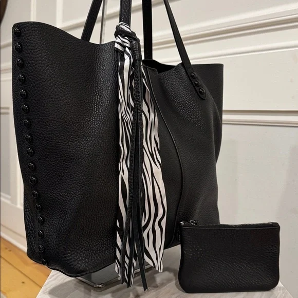 Rebecca Minkoff Black Studded Pebbled Leather Unlined Tote Wallet Set - Picture 1 of 17